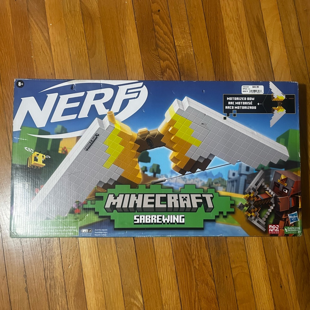 Nerf Minecraft Sabrewing Bow in White and Yellow Pixel Design